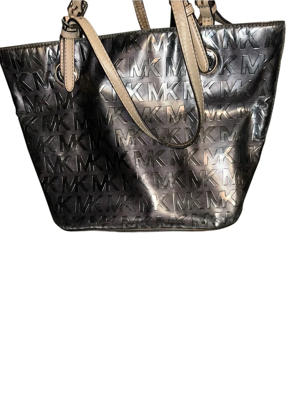 Michael Kors Dark Brown MK Monogram Tote with Tan Straps - Picture 5 of 5